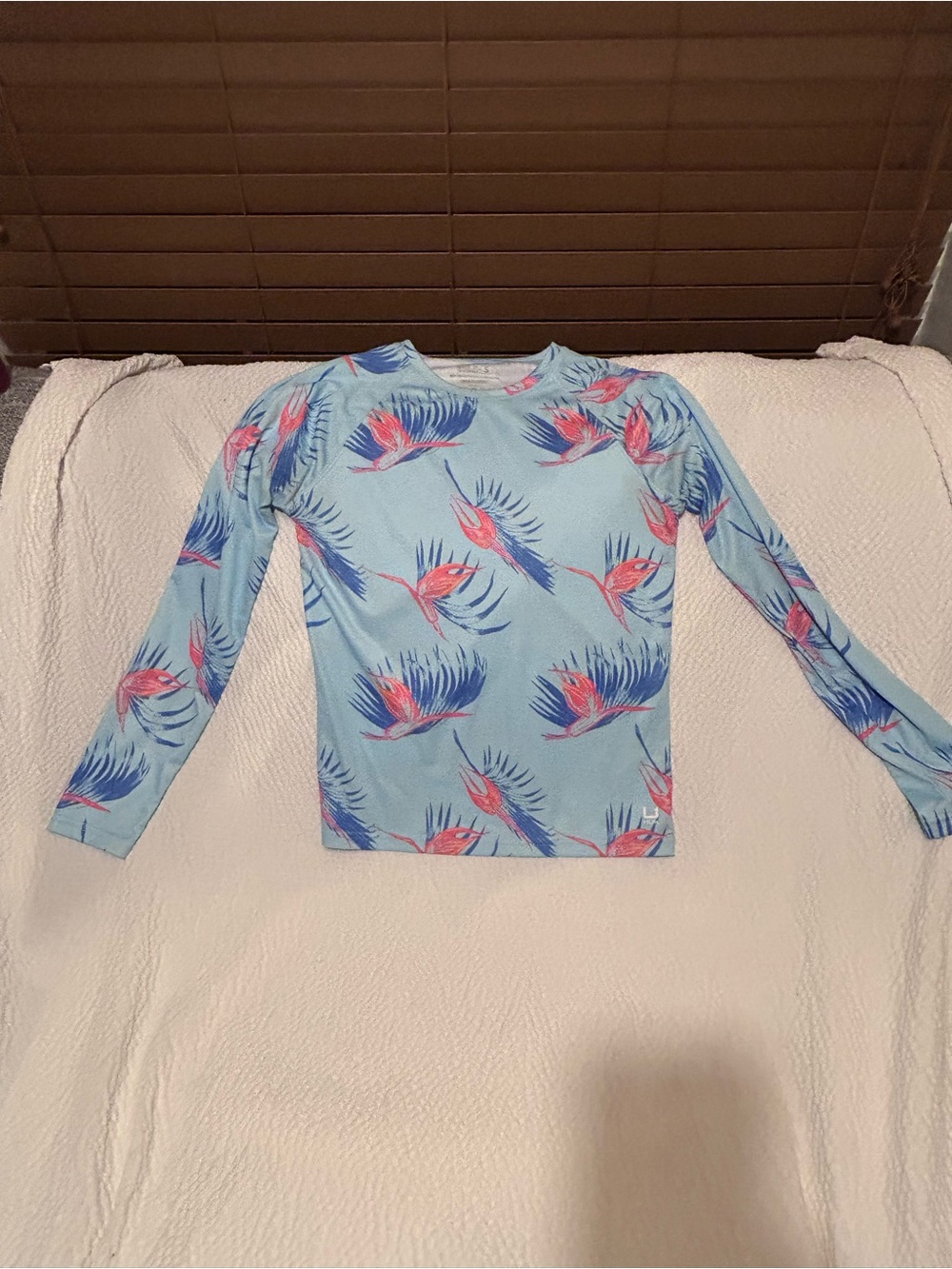 Huk Long-Sleeve Swim Top - Light Blue with Pink & Blue Bird Print